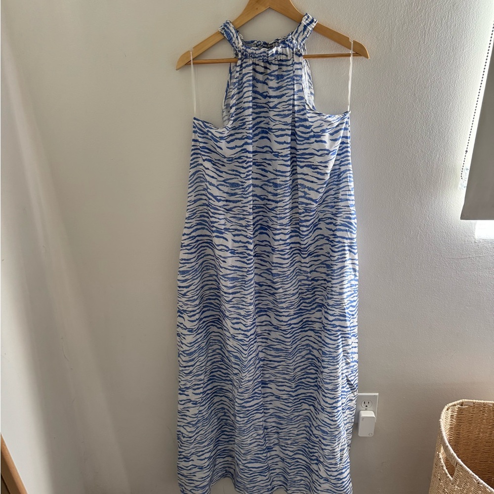 Paper London Blue and White Silk Halter Maxi Dress